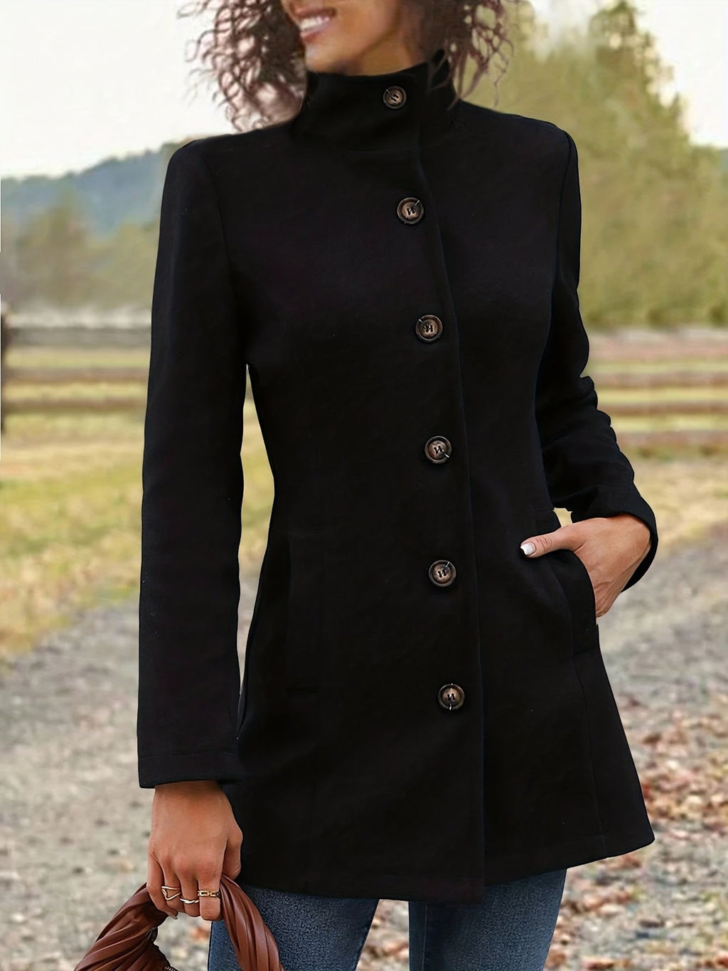 Women's Coats with Stand Collar and Flared Swing Cut