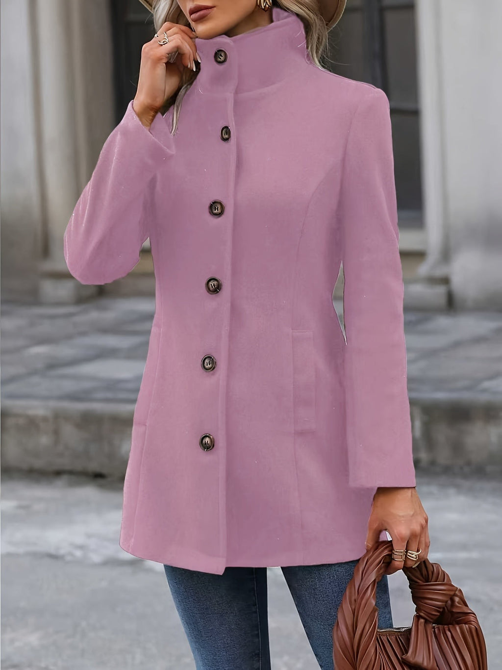 Women's Coats with Stand Collar and Flared Swing Cut