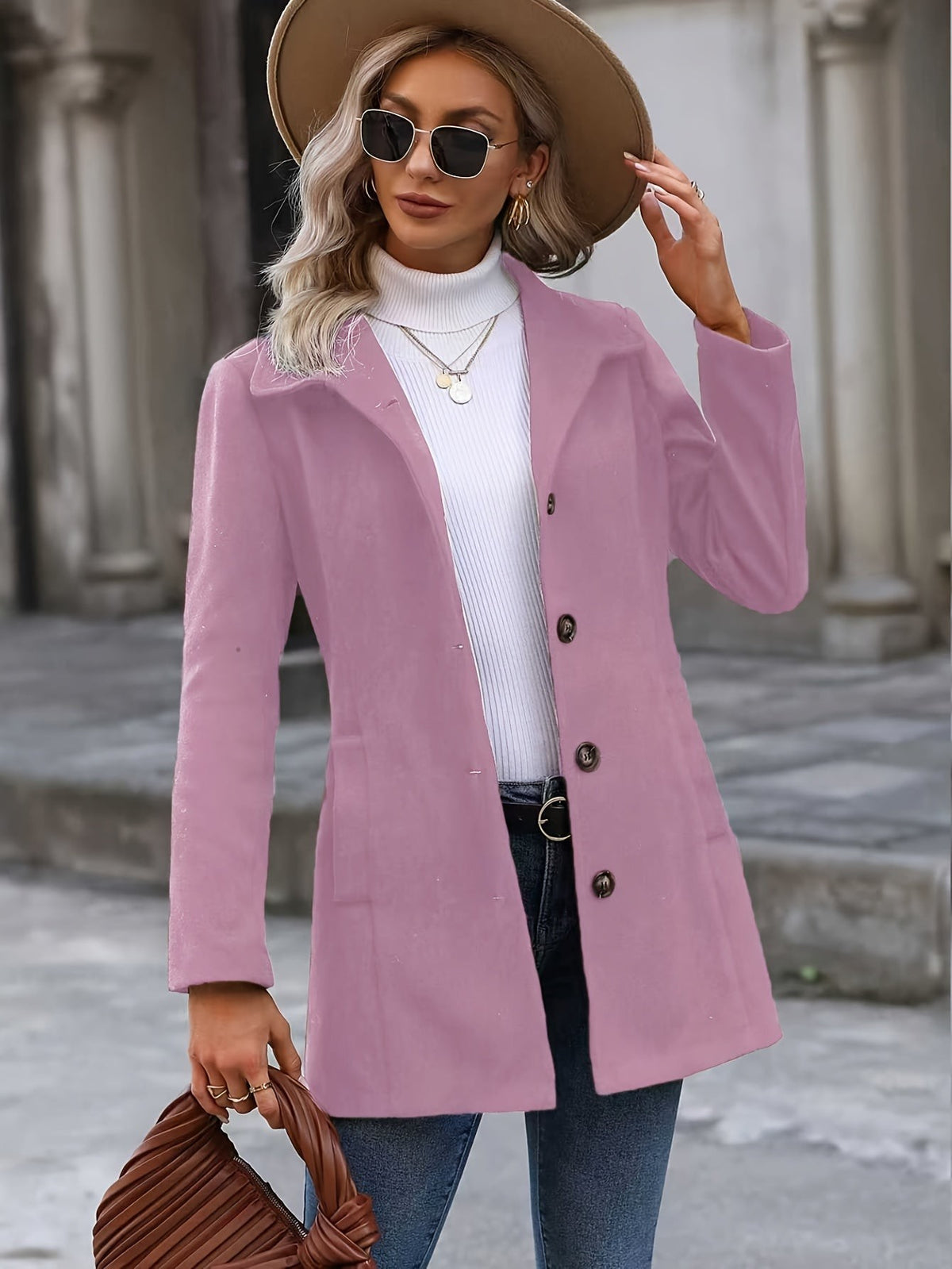 Women's Coats with Stand Collar and Flared Swing Cut