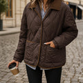 Women's Diamond Quilted Padded Jacket with Corduroy Collar