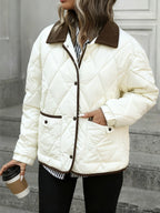 Women's Diamond Quilted Padded Jacket with Corduroy Collar