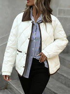 Women's Diamond Quilted Padded Jacket with Corduroy Collar