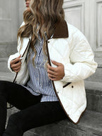 Women's Diamond Quilted Padded Jacket with Corduroy Collar