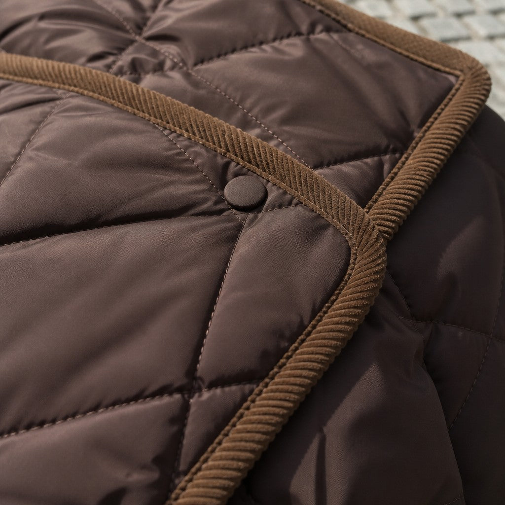 Women's Diamond Quilted Padded Jacket with Corduroy Collar