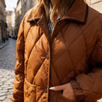 Women's Diamond Quilted Padded Jacket with Corduroy Collar