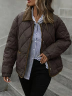 Women's Diamond Quilted Padded Jacket with Corduroy Collar