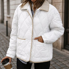 Women's Diamond Quilted Padded Jacket with Corduroy Collar
