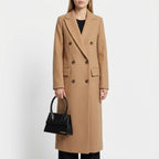 Women's Double-Breasted Midi Overcoat with Lapels