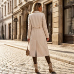 Women's Double-Breasted Midi Overcoat with Lapels