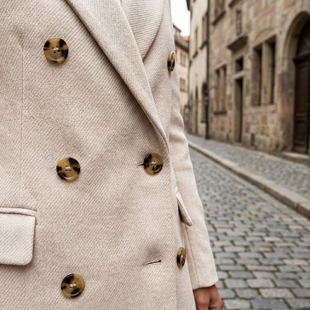 Women's Double-Breasted Midi Overcoat with Lapels