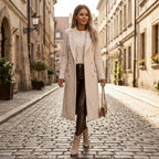 Women's Double-Breasted Midi Overcoat with Lapels