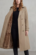 Women's Double-Breasted Trench Coat with Faux Fur Lining