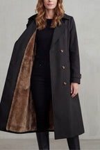 Women's Double-Breasted Trench Coat with Faux Fur Lining