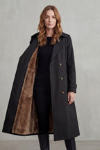 Women's Double-Breasted Trench Coat with Faux Fur Lining