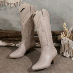 Women's Embroidered Block Heel Cowgirl Knee High Boots