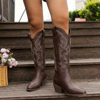 Women's Embroidered Block Heel Cowgirl Knee High Boots