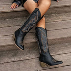 Women's Embroidered Block Heel Cowgirl Knee High Boots
