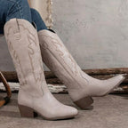 Women's Embroidered Block Heel Cowgirl Knee High Boots