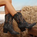 Women's Embroidered Cowboy Knee High Boots with Block Heel