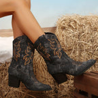 Women's Embroidered Cowboy Knee High Boots with Block Heel