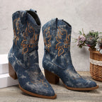 Women's Embroidered Cowboy Knee High Boots with Block Heel