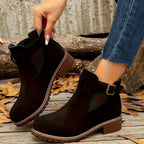 Women's Faux Suede Block Heel Ankle Boots with Buckle