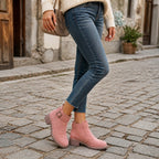 Women's Faux Suede Block Heel Ankle Boots with Buckle