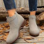 Women's Faux Suede Block Heel Ankle Boots with Buckle