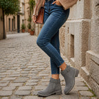 Women's Faux Suede Block Heel Ankle Boots with Buckle