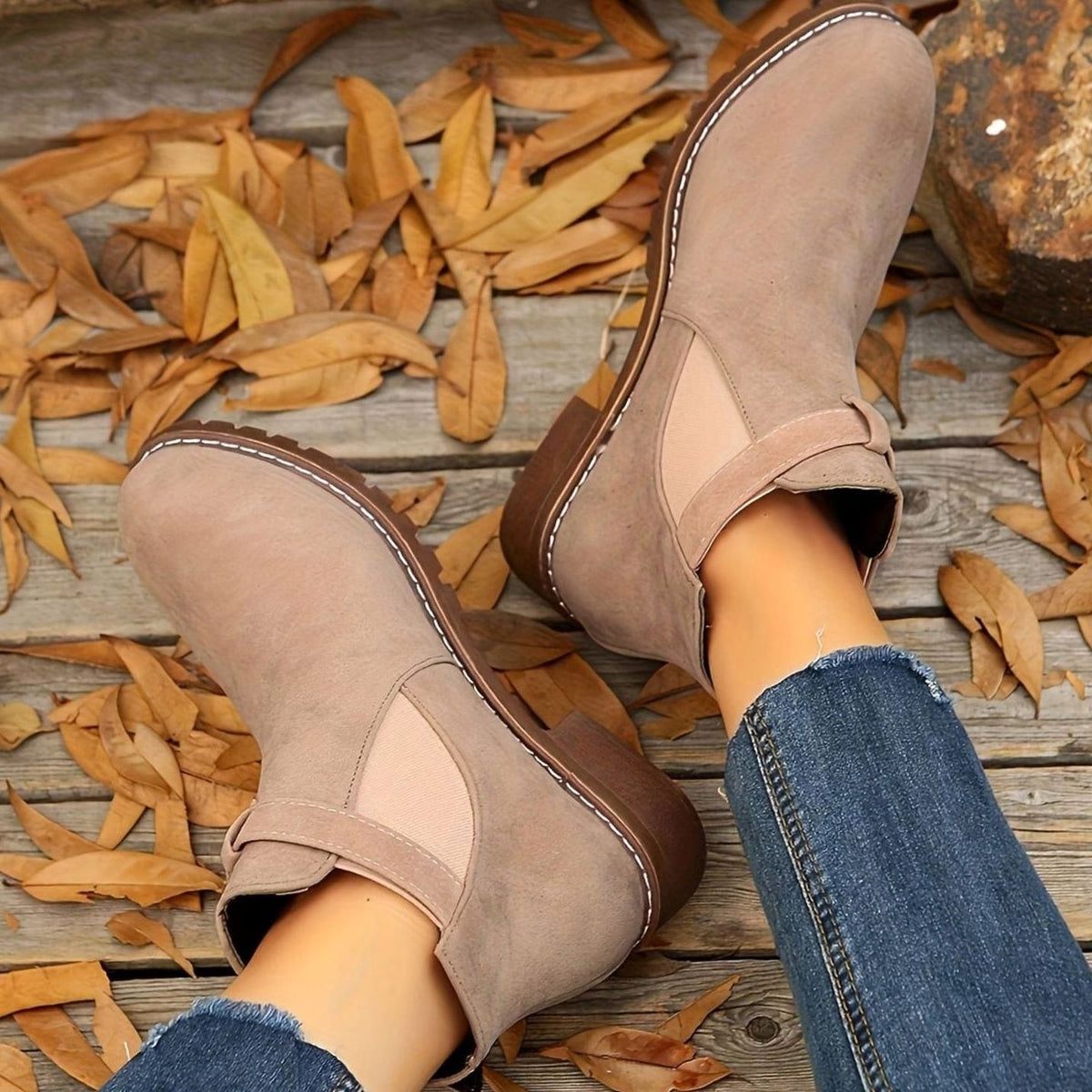 Women's Faux Suede Block Heel Ankle Boots with Buckle