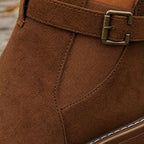 Women's Faux Suede Block Heel Ankle Boots with Buckle