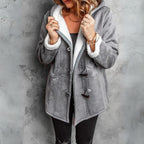 Women's Faux Suede Shearling Jacket with Hood