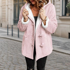 Women's Faux Suede Shearling Jacket with Hood