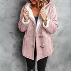 Women's Faux Suede Shearling Jacket with Hood