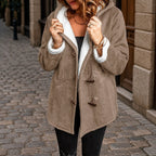 Women's Faux Suede Shearling Jacket with Hood