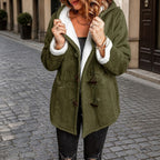 Women's Faux Suede Shearling Jacket with Hood