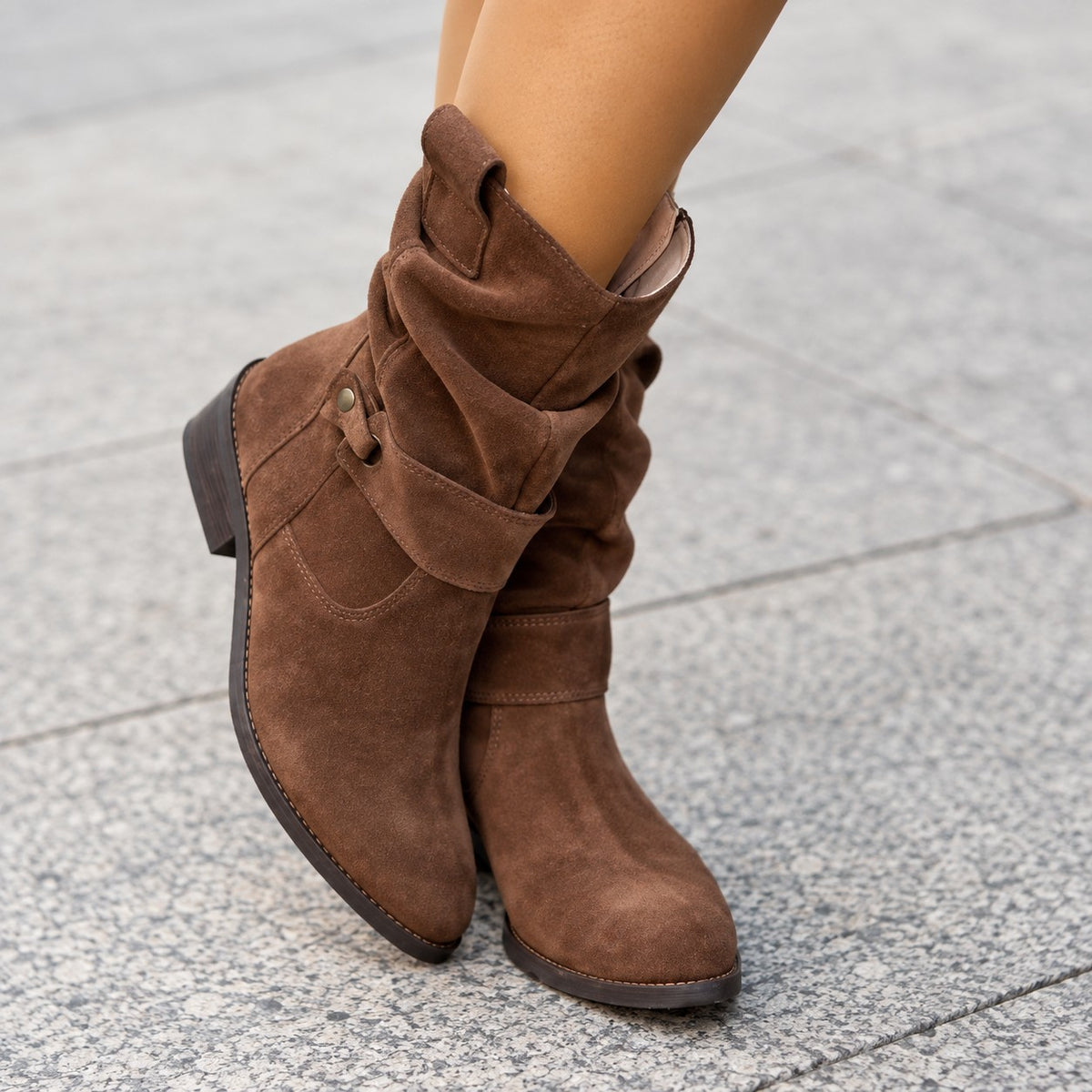 Women's Faux Suede Slouch Ankle Boots with Block Heel