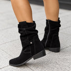 Women's Faux Suede Slouch Ankle Boots with Block Heel
