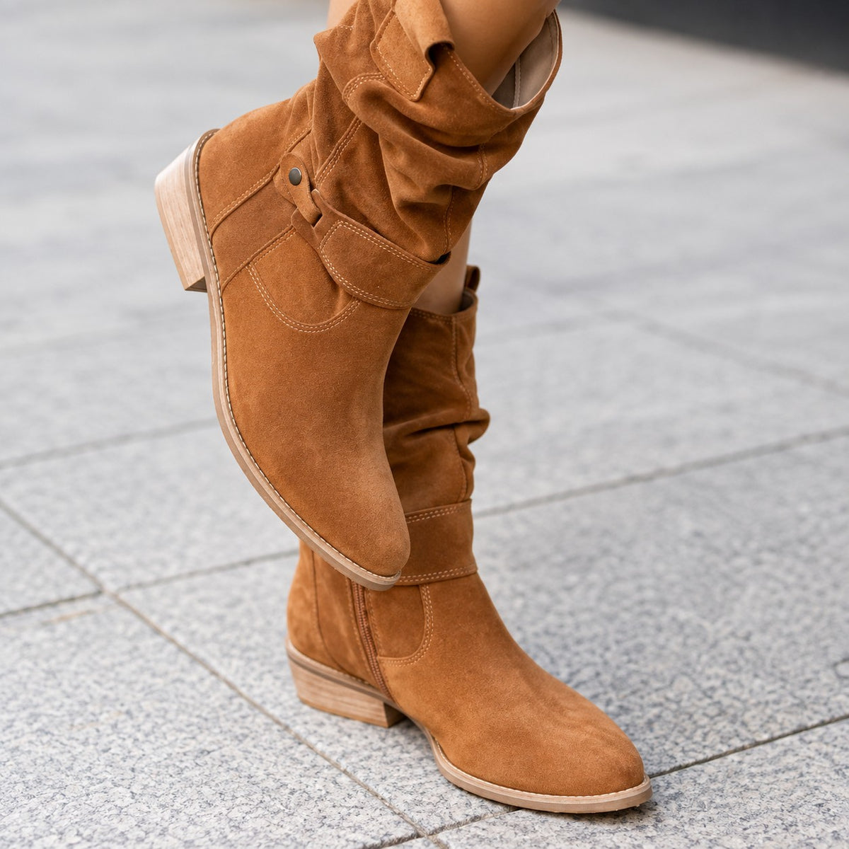 Women's Faux Suede Slouch Ankle Boots with Block Heel