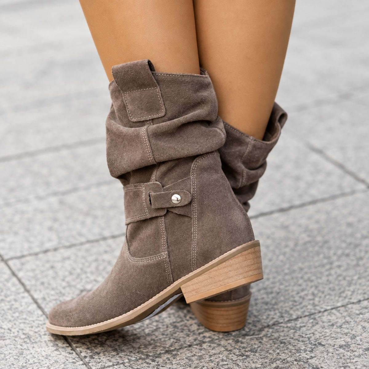 Women's Faux Suede Slouch Ankle Boots with Block Heel