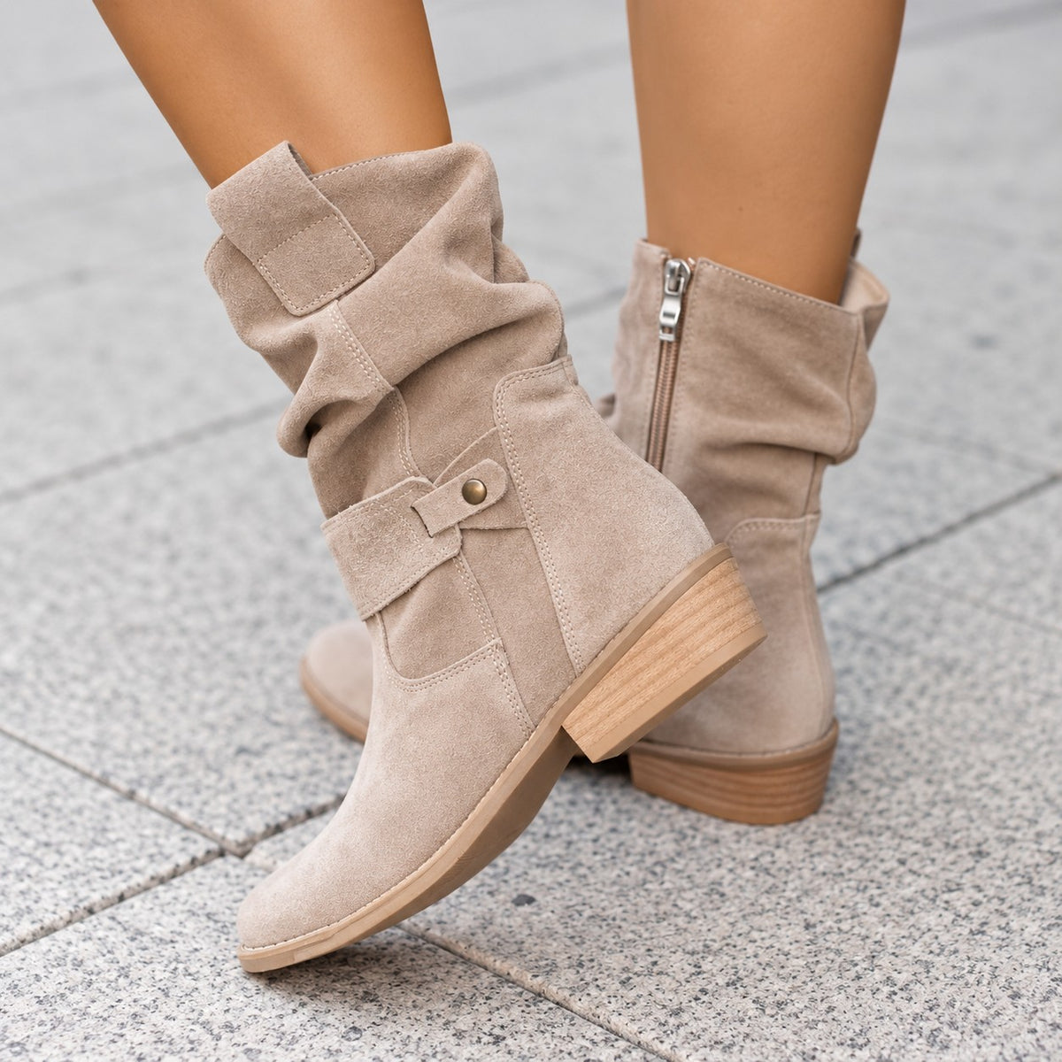 Women's Faux Suede Slouch Ankle Boots with Block Heel