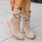 Women's Faux Suede Slouch Ankle Boots with Block Heel