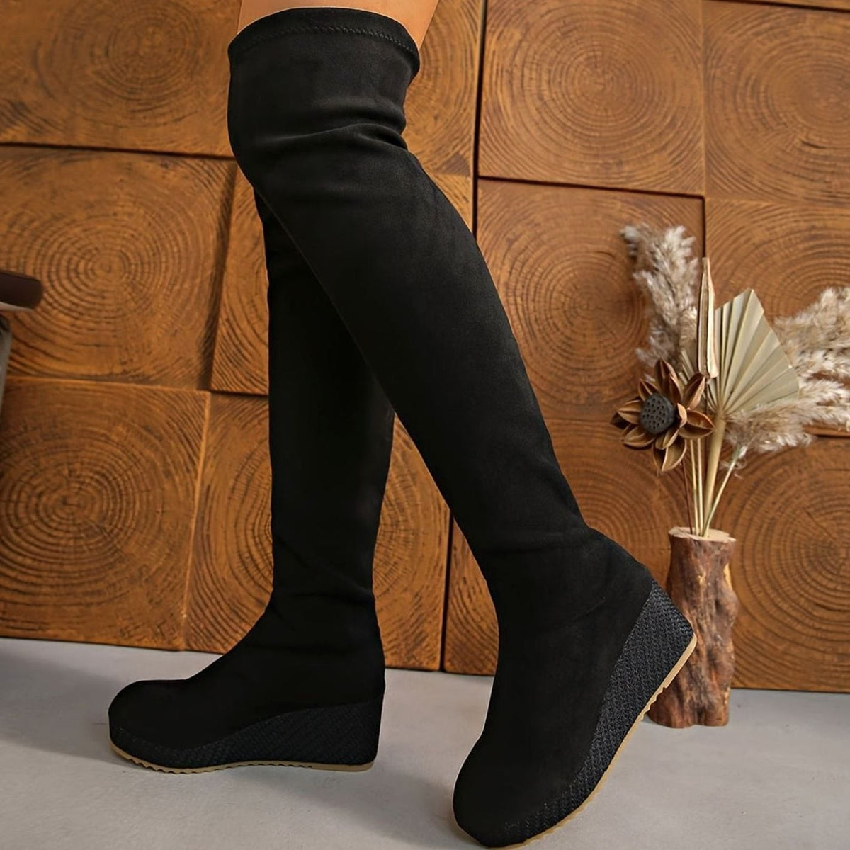 Women's Faux Suede Wedge Knee High Boots
