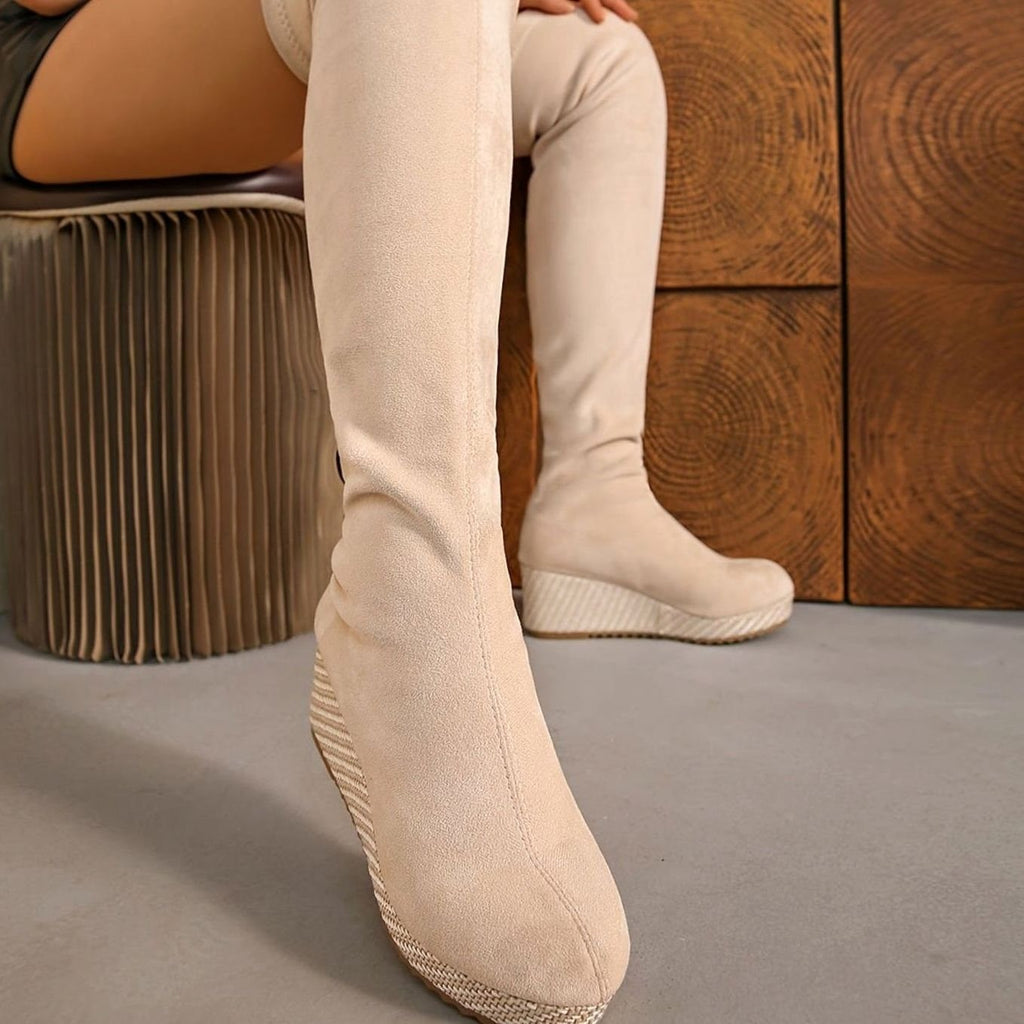 Women's Faux Suede Wedge Knee High Boots