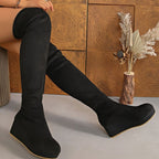 Women's Faux Suede Wedge Knee High Boots