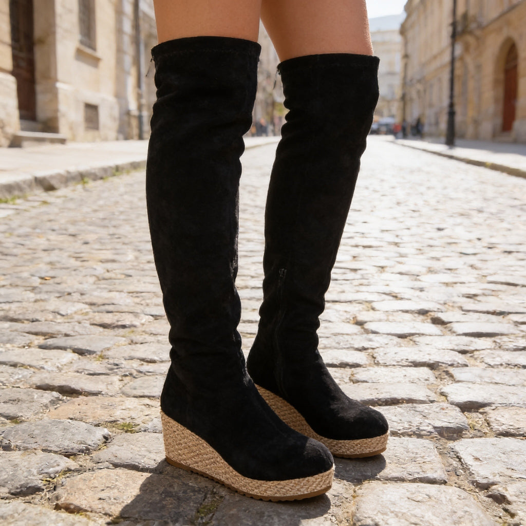 Women's Faux Suede Wedge Knee High Boots