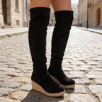 Women's Faux Suede Wedge Knee High Boots