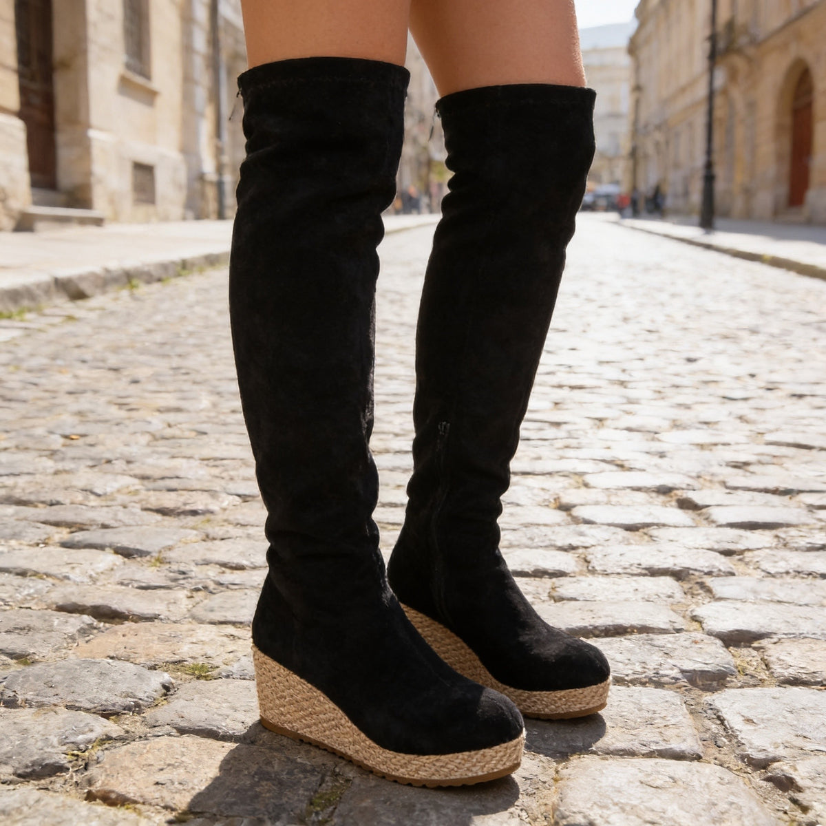 Women's Faux Suede Wedge Knee High Boots