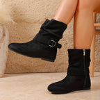 Women's Flat Knee High Boots with Slouch Shaft and Buckle