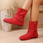 Women's Flat Knee High Boots with Slouch Shaft and Buckle